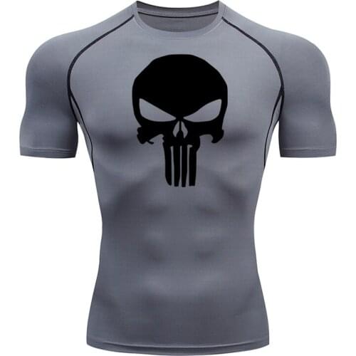 Compression MMA Top Skull Mens Running T-Shirts Quick Dry Sport T-Shirts Fitness Gym Running Shirts Tees Summer Mens Clothing