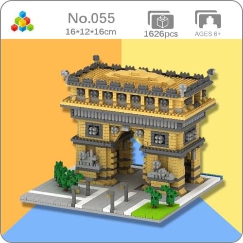YZ 055 World Architecture Paris Arch of Triumph Gate Tree Model DIY Mini Diamond Blocks Bricks Building Toy for Children no Box