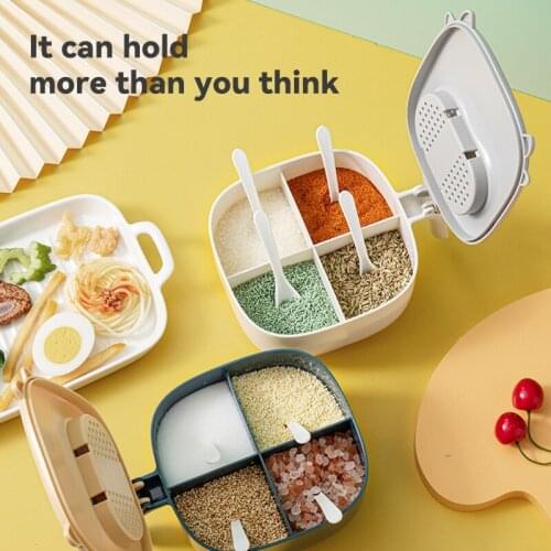Nordic Creative Four Grid With 4 Spoons Spice Jar Cartoon Cow Moisture-Proof Dust Seasoning Box Spice Tins Seasoning Containers