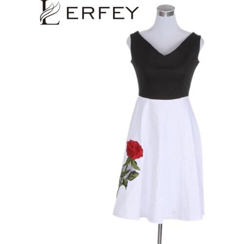 LERFEY Women Summer Elegant Dress Vintage Embroidery Floral Print Pleated Party Sleeveless Casual Big Swing Dresses New Clothing