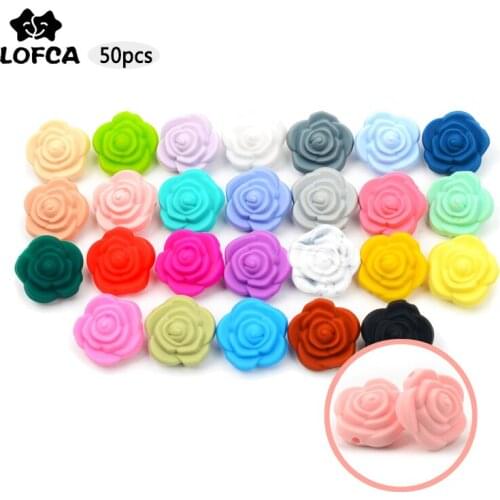 LOFCA 50pcs Silicone Beads Rose Flower Baby Teethers BPA Free Food Grade Baby Silicone Teething Beads For Baby Pacifier Chain