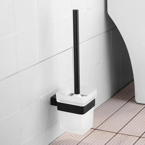 Matte Black Toilet Brush Hanger Square Wall Mounted Bathroom Cleaning Brush Holder for Toilet WC Accessories Set