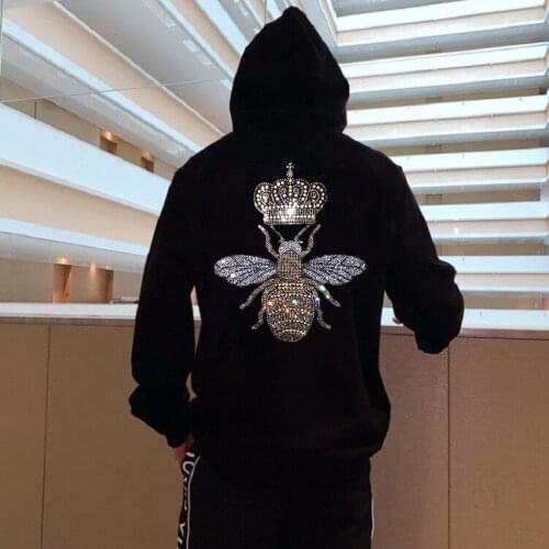 Mens Luxury Brand Hoodie Perfect Hot Diamond Design Bee Glowing Sweatshirt Loose Oversized Pullover