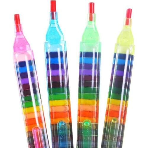 Freeship 20 in1 colorful glitter stacking stackable crayon set for kids children school drawing learn art class supplies favors