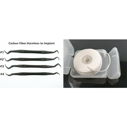 Set of 5 Dental Carbon Fiber Implant Scaler Curettes Scaling Tip Tooth Scraper with Sponge Teeth Floss