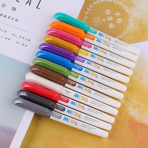 Metal pen signature black color pencil card DIY album marker craft stationery colores drawing painting supplies back to school
