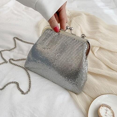 2020 new aluminum evening bag fashion personality bag simple wild crossbody small bag chic chain one-shoulder clip bag