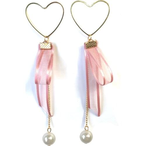 Punk 2020 New Fashion Earrings Pink / White Temperament Heart-shaped Lace Pearl Long Earrings Ms. Wholesale Earrings Sales