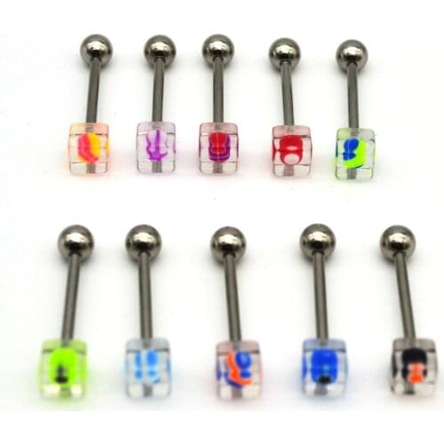 New Clear Square Tongue Bar Straight Barbell Rings Fashion Body Piercing Jeweley Mixed Colors Wholesale 14G Surgical Steel