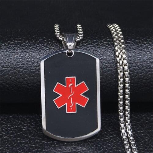 AFAWA 2021 Black Medical Alert ID Unisex Pendant Necklace Emergency Stainless Steel Chain Necklace Women Jewelry N4023S02