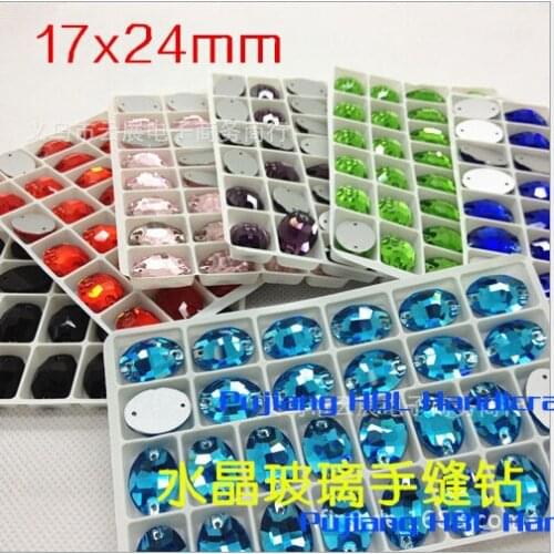 14PCS 17X24MM 2 Holes Hot Pink Oval Sew On Crystal Rhinestone FlatBack Buttons Garment Accessaries