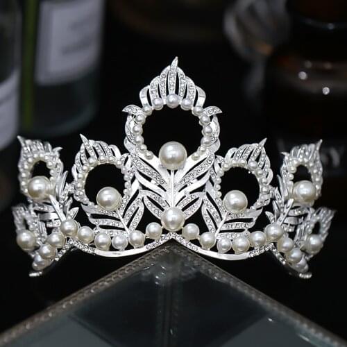 Silver Color Queen Princess Tiaras Crowns Simulated Pearl Bridal Wedding Hair Accessories For Women Pageant Fashion Diadems