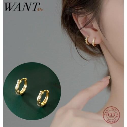 WANTME 925 Sterling Silver Fashion Shiny Zircon Wave Twist Piercing Hoop Earrings for Women Charm Classic Cross French Jewelry