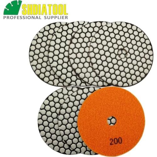 SHDIATOOL 7pcs 125mm #200 Dry Polishing Pads DIA 5inch Resin Bond Diamond Flexible Polishing Pads For Granite Marble Ceramic