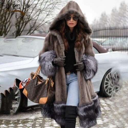 FUREALUX Natural Real Mink Fur Whole Skin Intact Fur Coat Winter Luxury Elegant Temperament Outerwear For Women abrigo