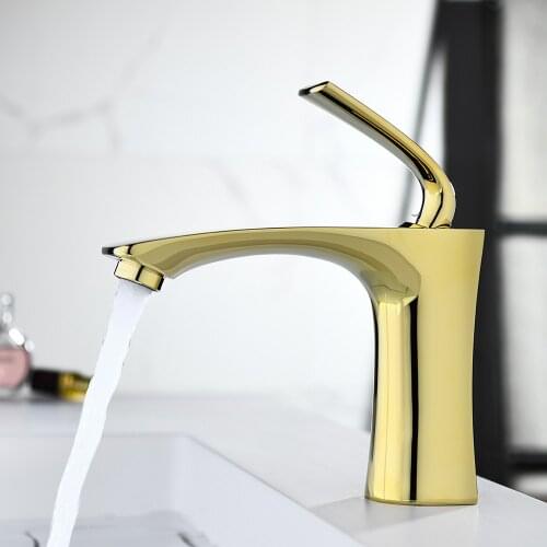 SKOWLL Bathroom Basin Sink Faucet Deck Mounted Washbasin Faucets Lavatory Sink Mixer Taps Single Hole Luxury Gold Tap SK-50106