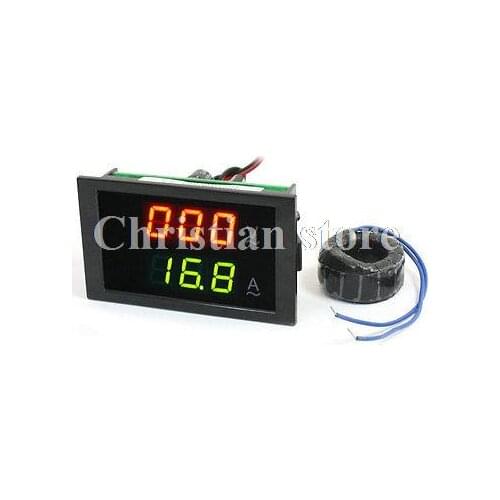 LED Digital Display Voltmeter Ammeter AC 80-300V 0-99.9A w Wired Ferrite Ring
