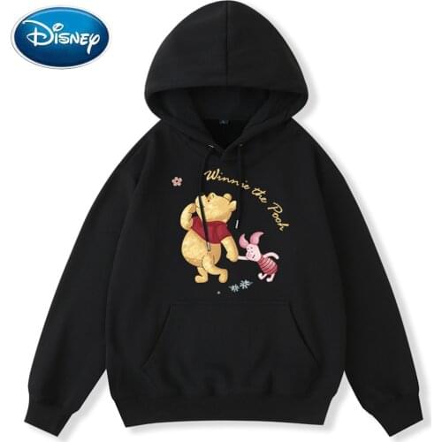 Disney Sweatshirt Fashion Winnie the Pooh Bear Pig Cartoon Print Unisex Women Hooded Pullover Pocket Long Sleeve Tops 10 Colors