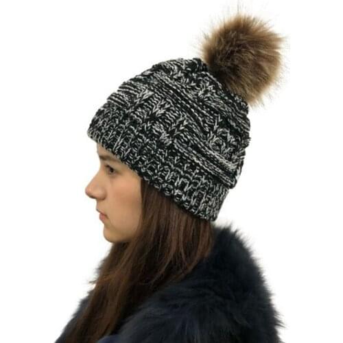 Europe America Stripe Horsetail Knitted Cap Autumn Winter Brand Korean Woolen Yarn Fox Fur Ball Two Use Girl Women Hat Skullies