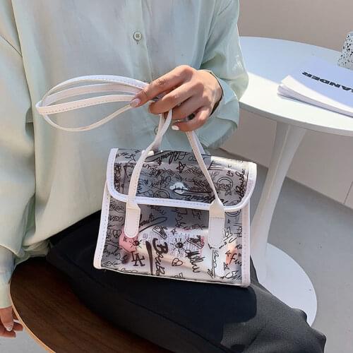 Womens Shoulder Bag Small Square Cute Graffiti Printing Transparent Jelly Handbags Wholesale 2021 New Fashion Female Bags