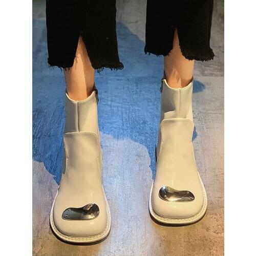 Short Boots Womens Shoes 2021 New Autumn Square Toe Metal Decoration Non-slip Fashion Retro Low-heeled Ankle Boots