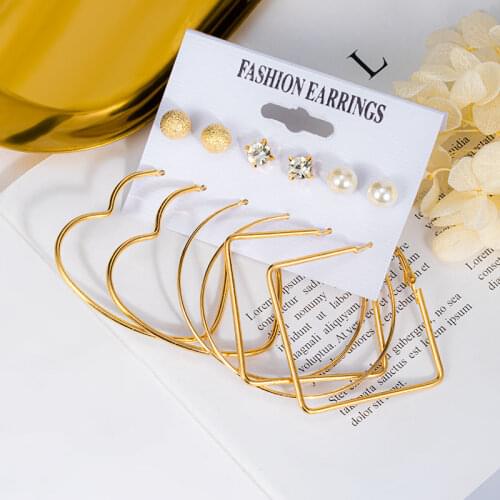 New Fashion Large Circle Hoop Drop Earrings For Women 2020 Vintage Simple Gold Colour Round Heart Female Hanging Earring Jewelry