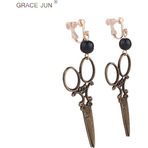 New Arrival Vintage Fashion Big Scissors Shape Clip on Earrings for Women Party Luxury Simulated Pearl Needn't Ear Hole Earrings