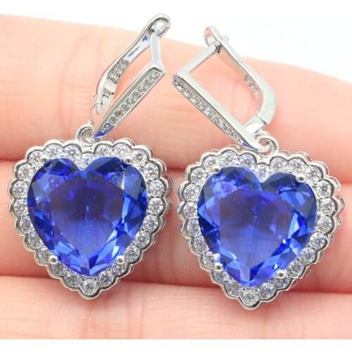 35x21mm Delicate Fine Cut Heart Created 15mm Violet Tanzanite Pink Tourmaline For Women Daily Wear Silver Earrings Eye Catching