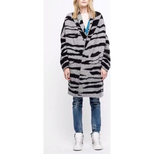 Women Sweater Leopard Mohair Wool Fluffy Knit Cardigan