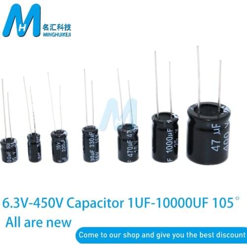10PCS 400V 100V 63V 50V 35V 25V 16V 10V Aluminum Electrolytic Capacitor 47UF 100UF 220UF 330UF 470UF 680UF 1000UF 2200UF 4700UF