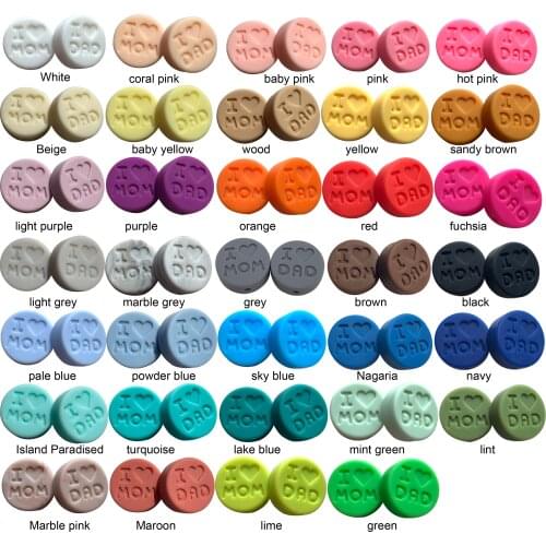 100pcs Round Silicone Beads I Love Mom/Dad Baby Teething Beads DIY Pacifier Clips Teething Toys Rodent Baby Teethers
