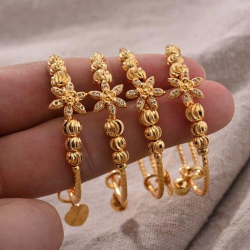24K 4pcs Ethnic Gold Color Dubai Bangles Boys Girls Kids Luxury Bangles Bracelet Girl Bride Dubai Bangles Child jewelry Gifts