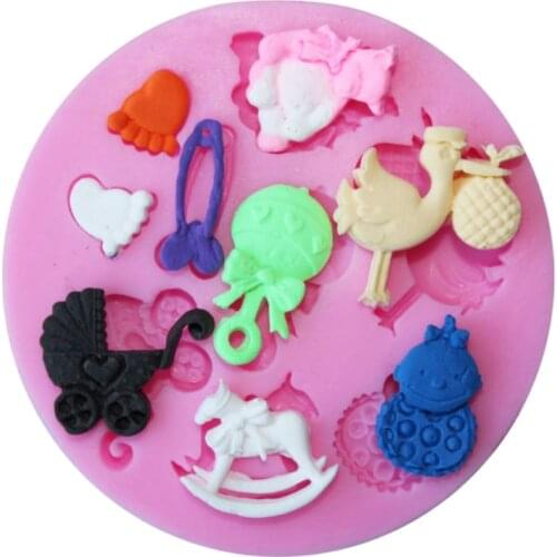 Baby Shower Party 3D Silicone Fondant Mold For Cake Decorating Cake sugar craft Chocolate Moulds Tools Drop Shipping