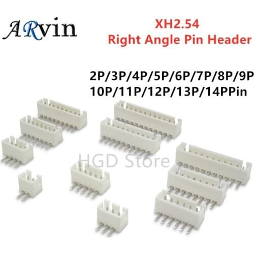 50PCS/Lot XH2.54 Right Angle Pin Header Connector 2P 3P 4P 5P 6P 7P 8P 9P 10P 11P 12P 13P 14P 2.54mm Pitch For PCB Car XH2.54MM