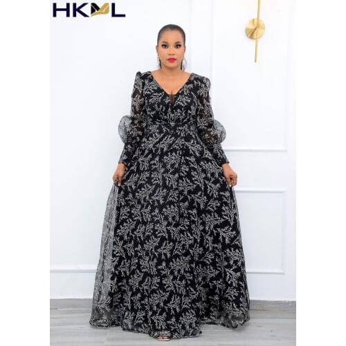African Dresses For Women Traditional Long Sleeve V-neck Plus Size Maxi Dress African Clothes Summer 2021
