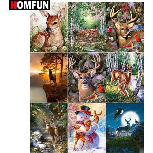 HOMFUN 5D Diamond Pattern Rhinestone Needlework Diy Diamond Painting Cross Stitch "Elk scenery" Diamond Embroidery