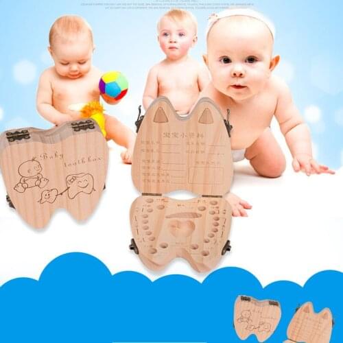 English Wooden Baby Tooth Box Milk Teeth Storage Umbilical Lanugo Save Collect Baby Souvenirs Gifts Organizer