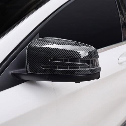 2 x Carbon Fiber ABS Chrome Side Door Rearview Mirror Cap Cover Trim For Mercedes Benz A CLA GLA GLK Class W176 W117 X156 X204