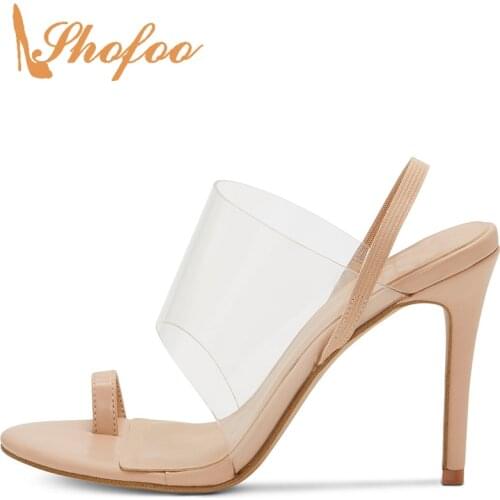 Summer PVC Nude Black Stilettos Ankle Wrap Sandals Woman High Thin Heels Large Size 11 12 Ladies Clear Dress Shoes Fashion 2021