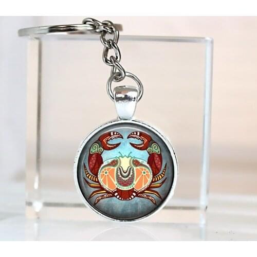 New Star Zodiac Sign 12 Constellation Car Keychain & Women Men Pendants key chain Lovers Car Keyring Cancer Astrology Pendant