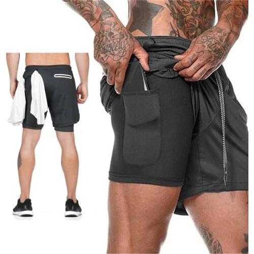 2020 Quick Drying Beach Shorts Double layer shorts Fitness Workout Sweatpants Gym Pocket Jogging Running Shorts 2 in 1 Shorts
