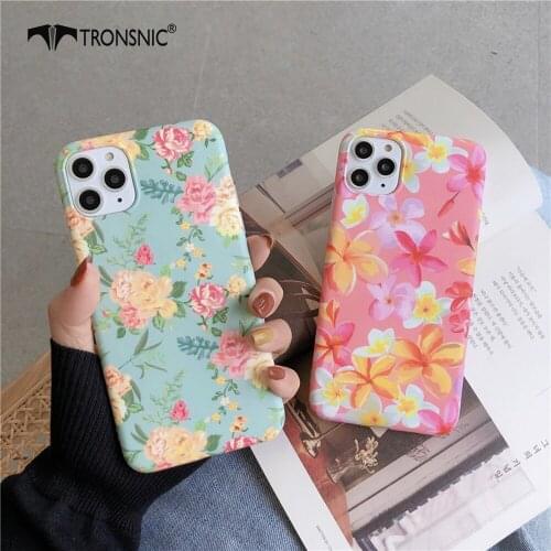 Flowers Phone Case for iPhone 12 11 Pro Max XR Xs Max Soft Silicone Matte Green Pink Luxury Cases for iPhone 7 8 Plus Covers Hot