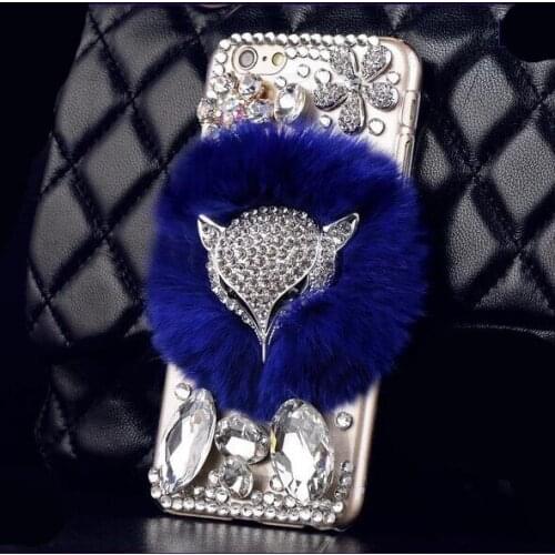 Rabbit Fur Case for iPhone 11 Pro Max Xs Max XR X 8/7 Plus 6/6S Plus 5S 5 SE Fox Diamond Rhinestone Case DIY Bling coque funda