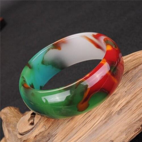 Colorful jade bracelet agate jade bracelet, widening and thickening of Xinjiang Hetian jade jade bracelet to send family gifts