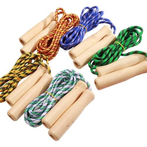 Kids Student Wooden Handle Colorful Braiding Skipping Rope Sports Fitness Tool