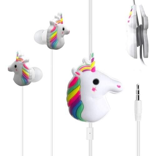 Kids Girl Music Wired Earphones Earbuds Unicorn Computer Headphones With Cable Organizer Universal For iPhone Huawei Xiaomi