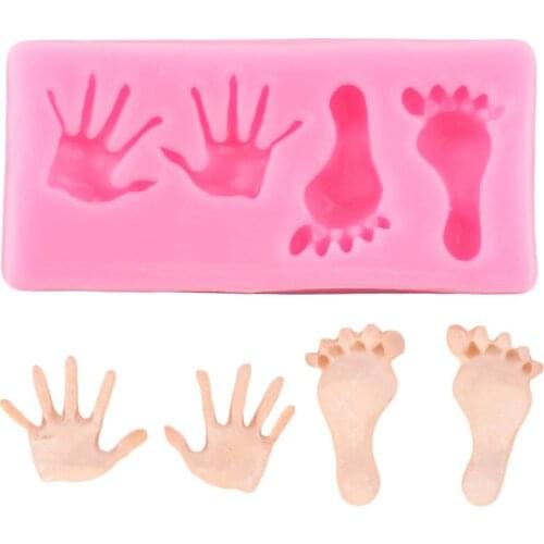 Baby Hand Foot Silicone Mold Baby Party Fondant Chocolate Molds Cupcake Topper Cake Decorating Tools Resin Clay Candy Mould