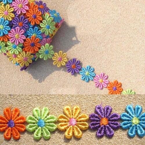 Width 25mm Bilateral 1 Yard Lace Trim Ribbon Colorful Flowers Embroidered Net Tape Ribbon Fabric Home Decoration Hair Accessory