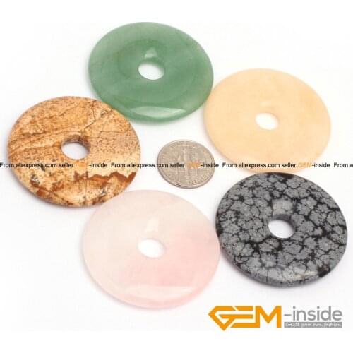 40mm Donuts Shape Natural Stone Beads For Pendant Jewelry Making 1Pcs Rose Quartzs Jades Jaspers Aventurine Snowflake Obsidian