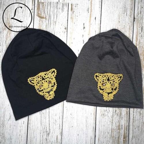 GZhilovingL Brand Design Women Tiger Sequins Hats Spring Winter Soft Polyester Stretch Slouch Skullies Beanies Baggy Bonnet Caps